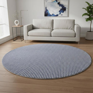 HomeRoots 8' Navy Blue Houndstooth Round Rug – Washable, UV Protected, Durable & Stylish for Any Space! 645160