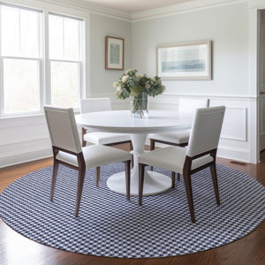 HomeRoots 8' Navy Blue Houndstooth Round Rug – Washable, UV Protected, Durable & Stylish for Any Space! 645160