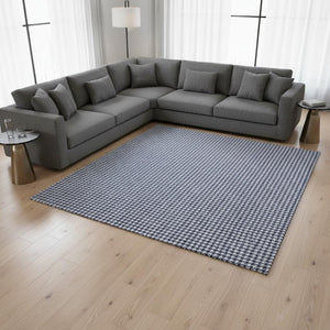 HomeRoots 8' X 10' Navy Blue Houndstooth Washable Area Rug with UV Protection – Durable, Stylish, Easy-Care Solution 645161