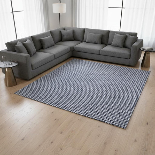 HomeRoots 8' X 10' Navy Blue Houndstooth Washable Area Rug with UV Protection – Durable, Stylish, Easy-Care Solution 645161
