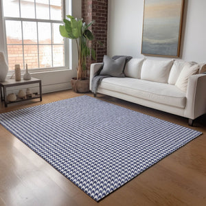 HomeRoots 9' X 12' Navy Blue Houndstooth Area Rug - Washable, UV Protected, Stylish & Durable for Homes 645162