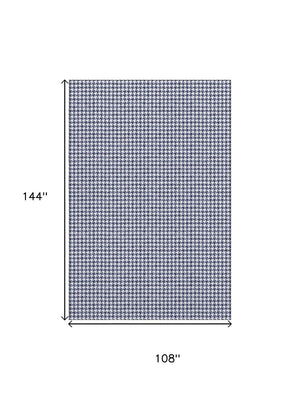 HomeRoots 9' X 12' Navy Blue Houndstooth Area Rug - Washable, UV Protected, Stylish & Durable for Homes 645162