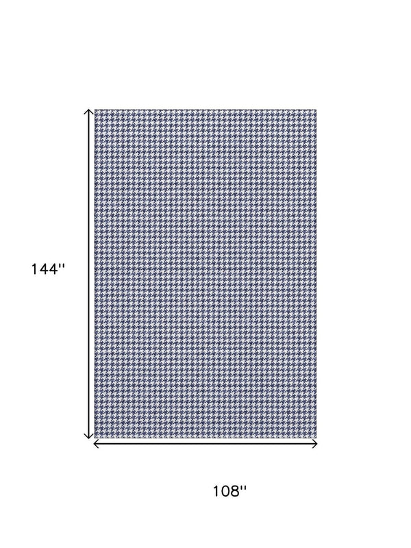 HomeRoots 9' X 12' Navy Blue Houndstooth Area Rug - Washable, UV Protected, Stylish & Durable for Homes 645162