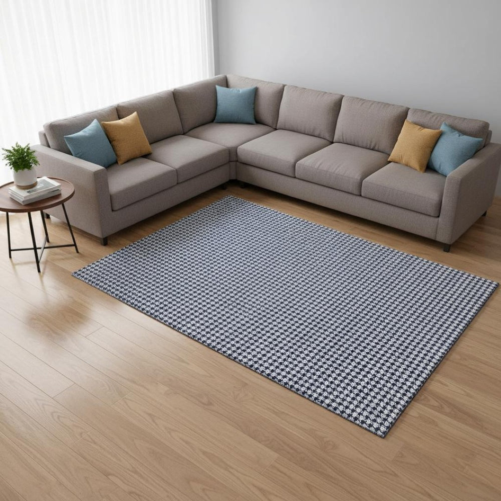 HomeRoots 10' Navy Blue & White Houndstooth Area Rug - Washable, UV Resistant, Stain-Proof for Busy Homes! 645163