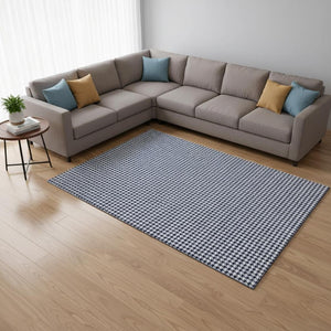 HomeRoots 10' Navy Blue & White Houndstooth Area Rug - Washable, UV Resistant, Stain-Proof for Busy Homes! 645163