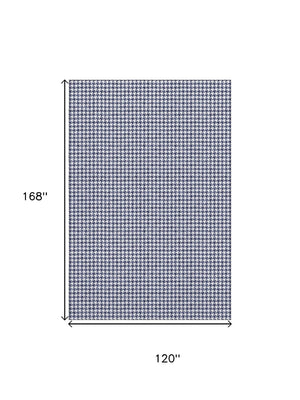 HomeRoots 10' Navy Blue & White Houndstooth Area Rug - Washable, UV Resistant, Stain-Proof for Busy Homes! 645163