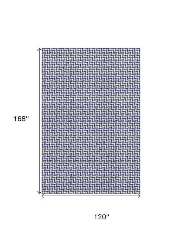 HomeRoots 10' Navy Blue & White Houndstooth Area Rug - Washable, UV Resistant, Stain-Proof for Busy Homes! 645163