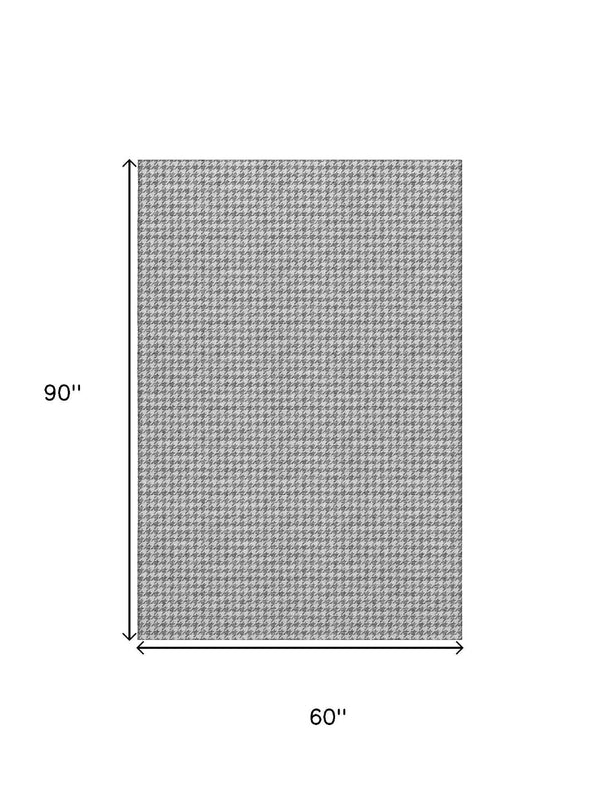 HomeRoots 5' X 8' Washable Gray and Ivory Houndstooth Area Rug with UV Protection – Durable, Stylish, and Family-Friendly! 645165