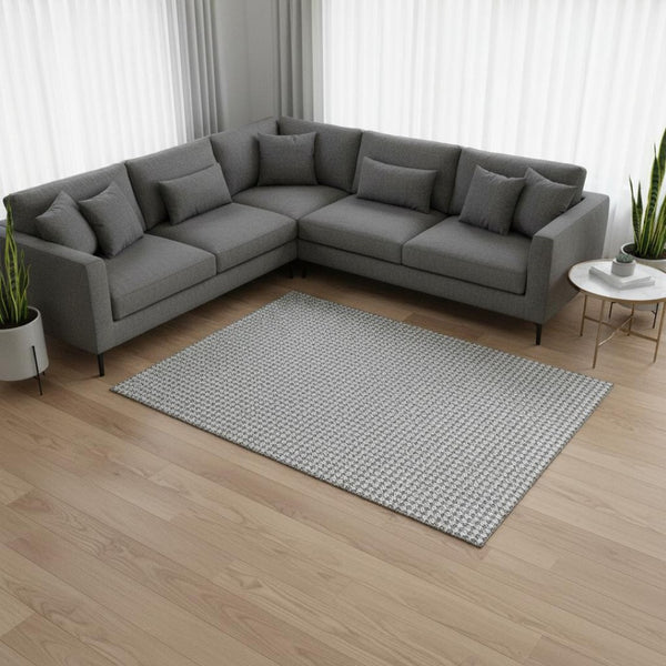 HomeRoots 9' X 12' Gray Houndstooth Area Rug - Washable, UV-Protected, Stain-Resistant for Family Homes 645168