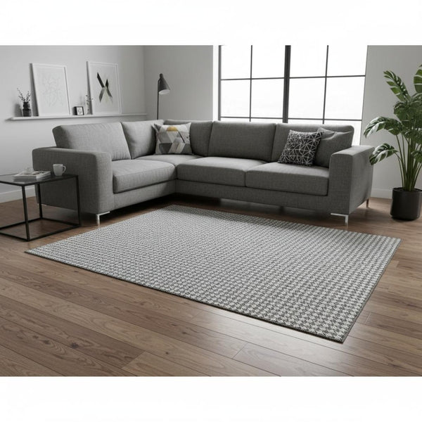 HomeRoots 10' Gray and Ivory Houndstooth Area Rug - Washable, Durable, UV Protected for High-Traffic Spaces 645169