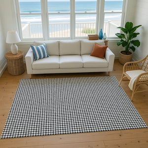 HomeRoots 9' X 12' Black And White Houndstooth Area Rug - Machine Washable, UV Protected, Stylish & Durable! 645174