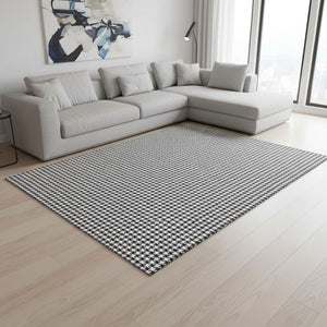 HomeRoots 9' X 12' Black And White Houndstooth Area Rug - Machine Washable, UV Protected, Stylish & Durable! 645174