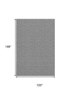 HomeRoots 10' Stylish Black and White Houndstooth Area Rug - Washable, UV Protected, Perfect for High-Traffic Spaces 645175