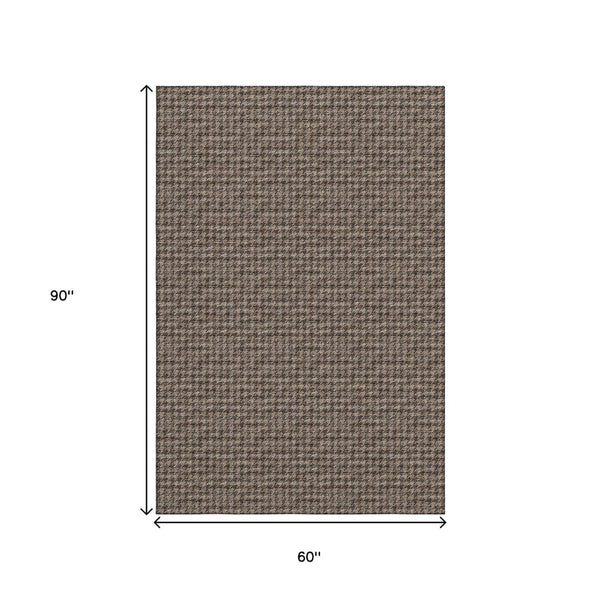 HomeRoots 5' X 8' Chocolate & Coffee Houndstooth Area Rug - Washable, UV-Protected & Durable for Active Homes 645177