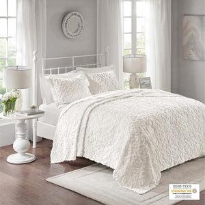 English Elm 3 Piece Tufted Cotton Chenille Bedspread Set Full/Queen — Shabby Chic Floral Medallion, OEKO-TEX Certified Comfort Off White 16.14 L x 18.11 W x 6.69 H B035129062