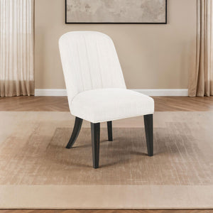 English Elm Set of 2 Channel Tufted High Back Dining Chairs Cream Fabric with Flared Black Legs B016P445379
