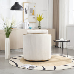 English Elm Corduroy Swivel Barrel Chair with Sturdy Wood Frame & Metal 360° Base, Plush Corduroy Comfort Pop Beige W395P220270