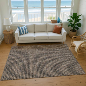 HomeRoots 9' X 12' Houndstooth Area Rug in Chocolate & Coffee – Stain Resistant, UV Protected, Machine Washable! 645180