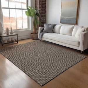 HomeRoots 9' X 12' Houndstooth Area Rug in Chocolate & Coffee – Stain Resistant, UV Protected, Machine Washable! 645180