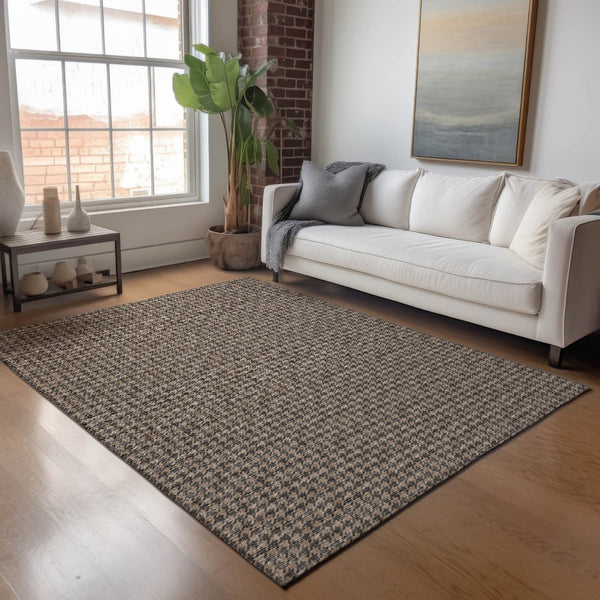 HomeRoots 9' X 12' Houndstooth Area Rug in Chocolate & Coffee – Stain Resistant, UV Protected, Machine Washable! 645180