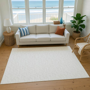 HomeRoots 5' X 8' Linen and Ivory Striped Area Rug – Stain Resistant, Machine Washable, UV Protected for Busy Homes 645183