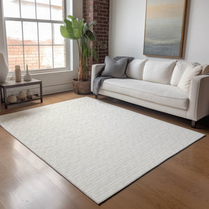 HomeRoots 5' X 8' Linen and Ivory Striped Area Rug – Stain Resistant, Machine Washable, UV Protected for Busy Homes 645183