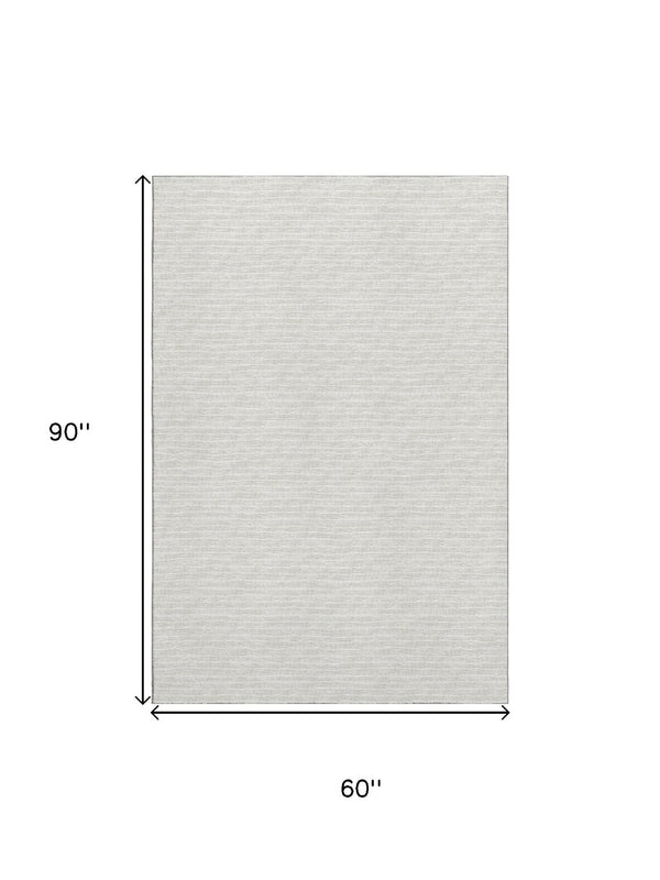HomeRoots 5' X 8' Linen and Ivory Striped Area Rug – Stain Resistant, Machine Washable, UV Protected for Busy Homes 645183