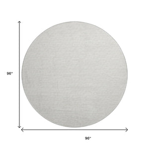 HomeRoots 8' Linen and Ivory Striped Round Rug - Washable, UV-Protected, Stain-Resistant for Active Homes 645184
