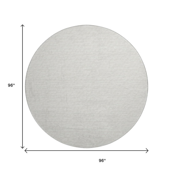 HomeRoots 8' Linen and Ivory Striped Round Rug - Washable, UV-Protected, Stain-Resistant for Active Homes 645184