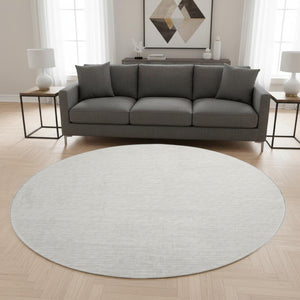 HomeRoots 8' Linen and Ivory Striped Round Rug - Washable, UV-Protected, Stain-Resistant for Active Homes 645184