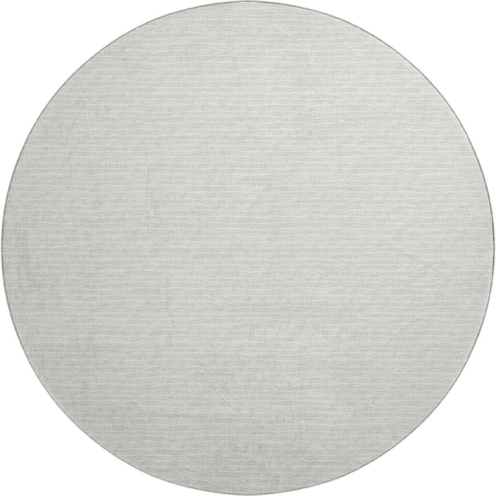 HomeRoots 8' Linen and Ivory Striped Round Rug - Washable, UV-Protected, Stain-Resistant for Active Homes 645184