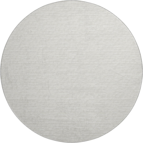 HomeRoots 8' Linen and Ivory Striped Round Rug - Washable, UV-Protected, Stain-Resistant for Active Homes 645184