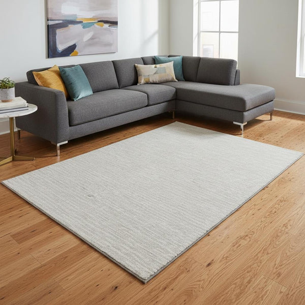 HomeRoots 9' X 12' Stylish Linen & Ivory Striped Area Rug – Washable, UV Protected, Perfect for High-Traffic Rooms 645186