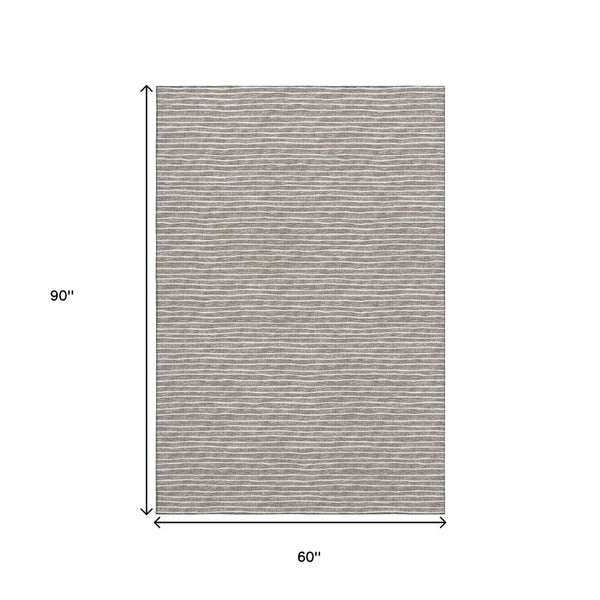 HomeRoots 5' X 8' Durable Taupe and Ivory Striped Area Rug – Washable, UV-Protected, Perfect for High-Traffic Spaces! 645189