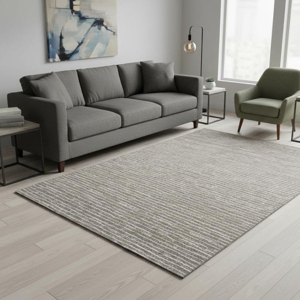 HomeRoots 5' X 8' Durable Taupe and Ivory Striped Area Rug – Washable, UV-Protected, Perfect for High-Traffic Spaces! 645189