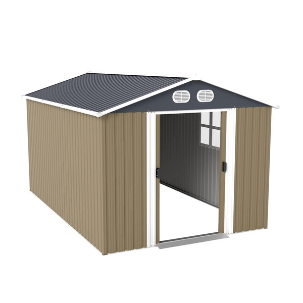 English Elm Campcraft 8x12 Outdoor Metal Storage Shed Lockable Weatherproof Backyard Tool House Brown W1598S00043