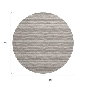 HomeRoots 8' Taupe and Ivory Striped Washable Round Rug – Durable, Stain-Resistant, UV Protected for Any Room 645190