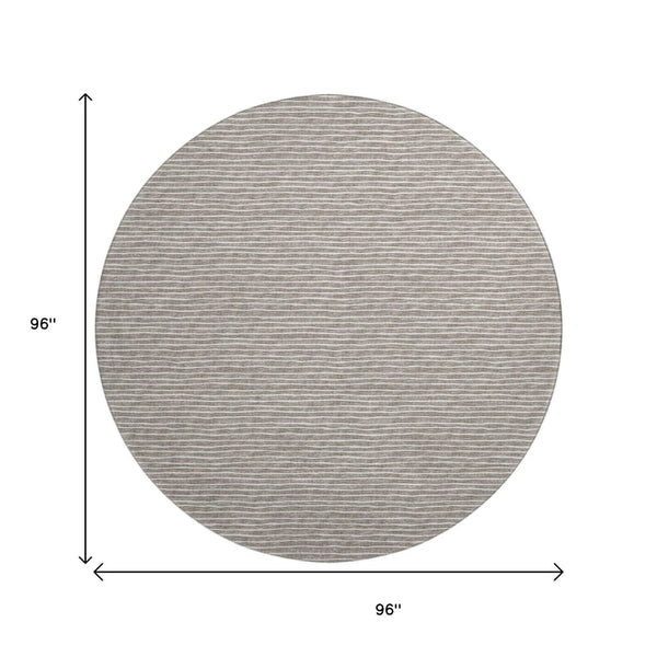 HomeRoots 8' Taupe and Ivory Striped Washable Round Rug – Durable, Stain-Resistant, UV Protected for Any Room 645190