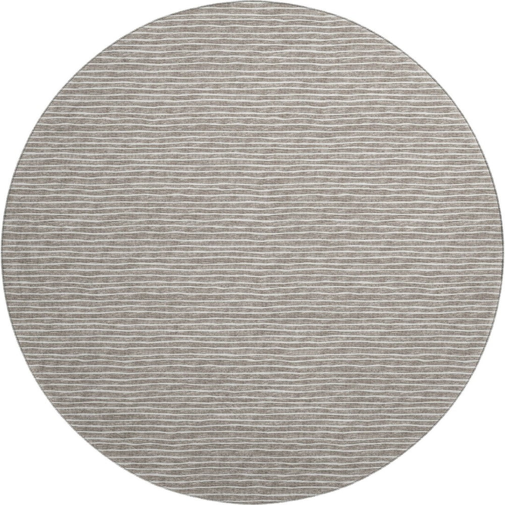 HomeRoots 8' Taupe and Ivory Striped Washable Round Rug – Durable, Stain-Resistant, UV Protected for Any Room 645190