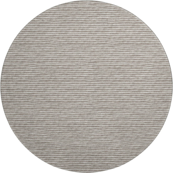 HomeRoots 8' Taupe and Ivory Striped Washable Round Rug – Durable, Stain-Resistant, UV Protected for Any Room 645190