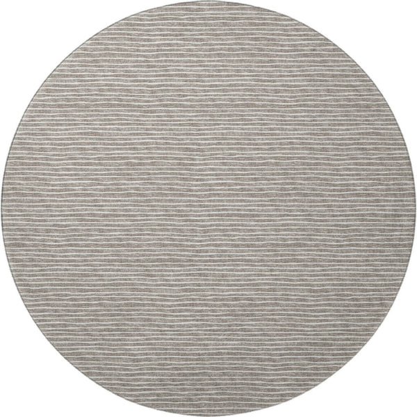 HomeRoots 8' Taupe and Ivory Striped Washable Round Rug – Durable, Stain-Resistant, UV Protected for Any Room 645190