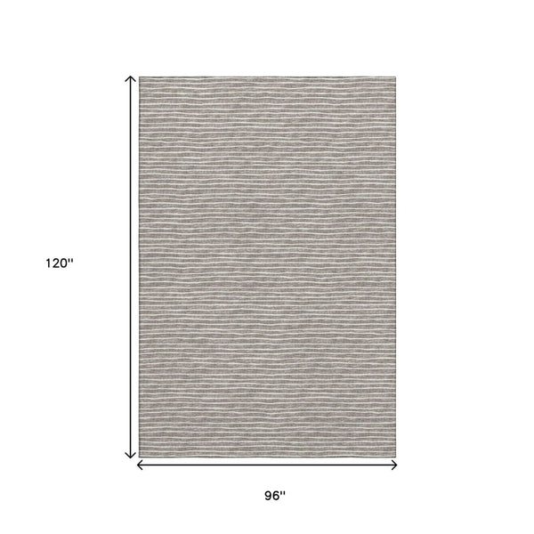 HomeRoots 8' X 10' Taupe and Ivory Striped Washable Area Rug – Durable, UV Protected, Easy Care for Family Spaces 645191