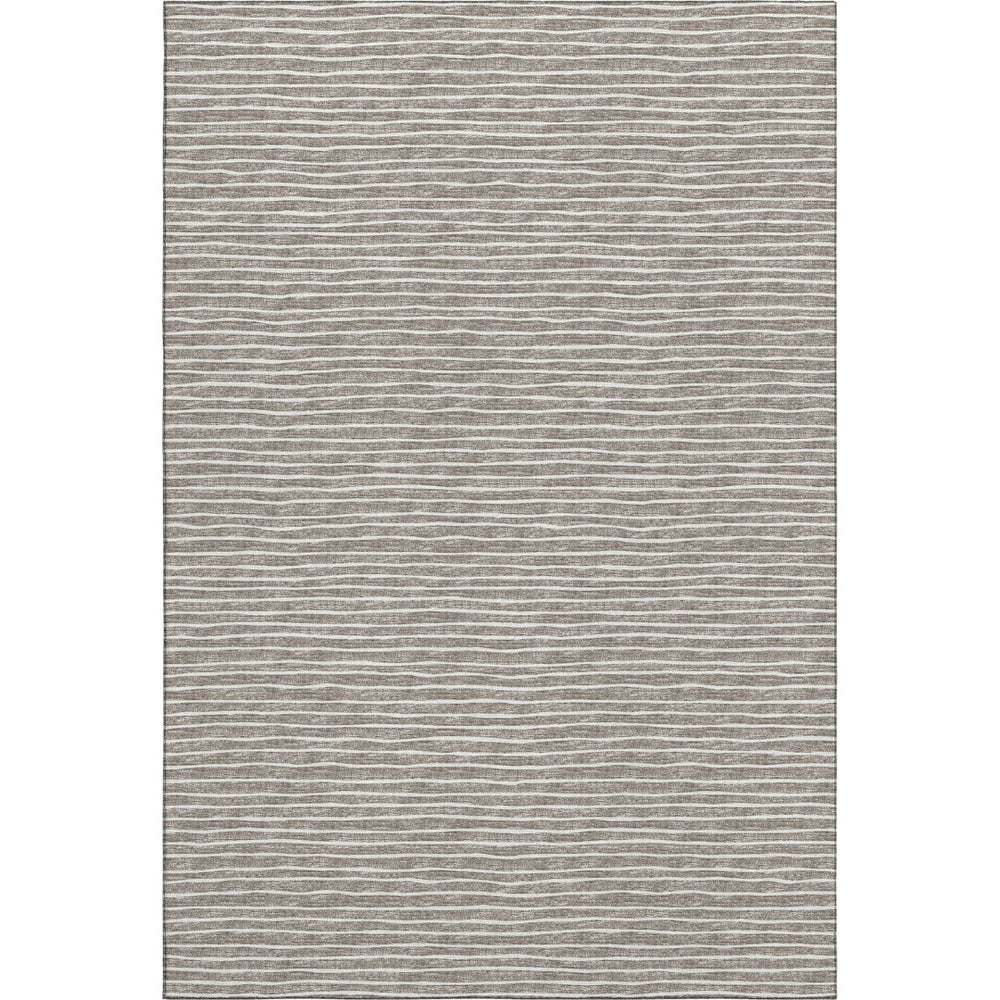 HomeRoots 8' X 10' Taupe and Ivory Striped Washable Area Rug – Durable, UV Protected, Easy Care for Family Spaces 645191