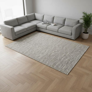 HomeRoots 8' X 10' Taupe and Ivory Striped Washable Area Rug – Durable, UV Protected, Easy Care for Family Spaces 645191