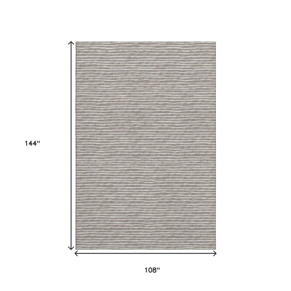 HomeRoots 9' X 12' Taupe & Ivory Striped Washable Area Rug - Stylish, Durable, UV Protected for Busy Homes 645192