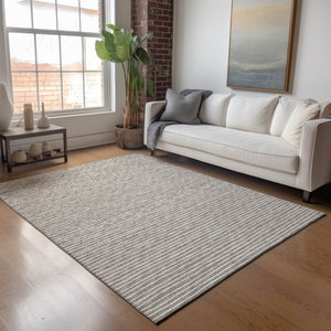 HomeRoots 9' X 12' Taupe & Ivory Striped Washable Area Rug - Stylish, Durable, UV Protected for Busy Homes 645192