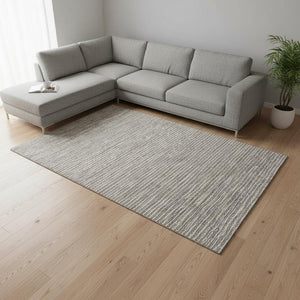 HomeRoots 9' X 12' Taupe & Ivory Striped Washable Area Rug - Stylish, Durable, UV Protected for Busy Homes 645192