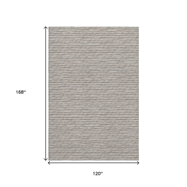 HomeRoots 10' Taupe and Ivory Striped Washable Area Rug - Stylish, Durable, UV-Protected for Busy Homes! 645193