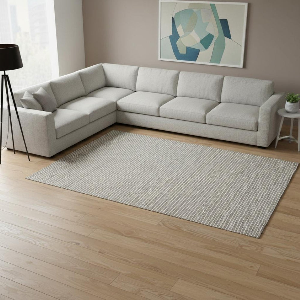 HomeRoots 10' Taupe and Ivory Striped Washable Area Rug - Stylish, Durable, UV-Protected for Busy Homes! 645193