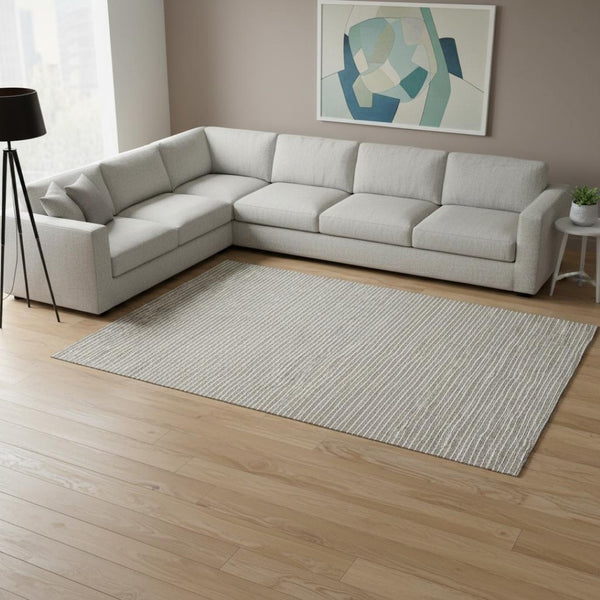 HomeRoots 10' Taupe and Ivory Striped Washable Area Rug - Stylish, Durable, UV-Protected for Busy Homes! 645193